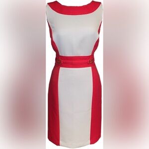 NWT Tahari Salmon Pink & White Sleeveless Cocktail Dress